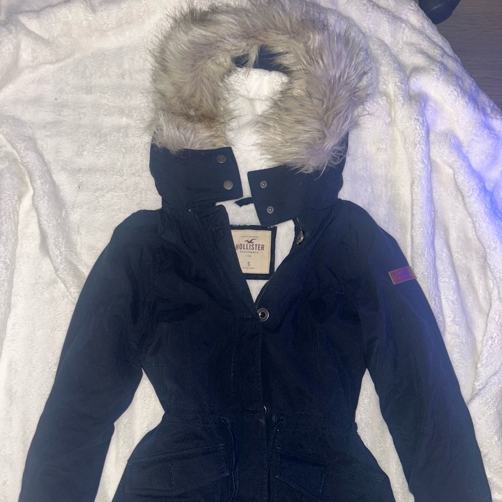 HOLLISTER VINTAGE Y2K PARKA NAVY BLUE WITH FUR HOOD